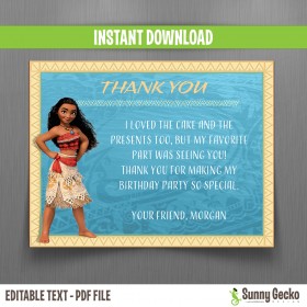 Moana Birthday Thank You Cards 